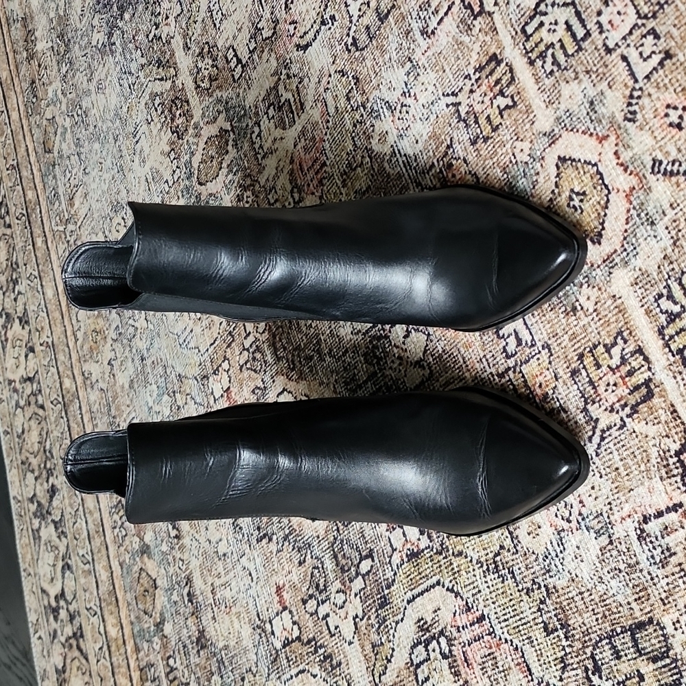 Black Pointed Leather Ankle Boots - Women's 8.5 Black Leather Booties